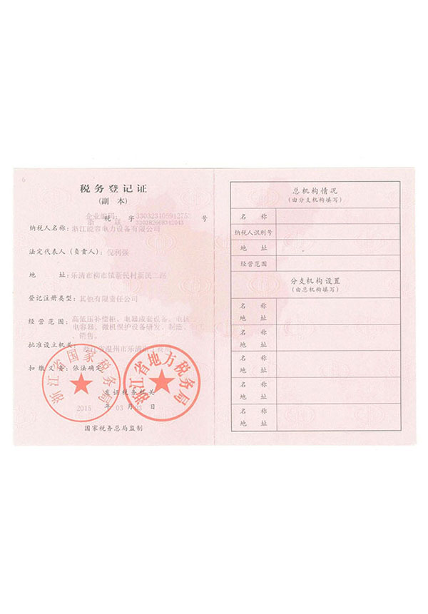 能容電力稅務登記證